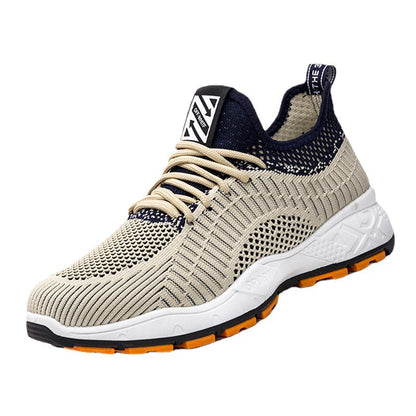 New men's shoes 2025 spring/summer korean style mesh breathable flyknit sneakers men's lace-up chunky sole dad shoes cross-border