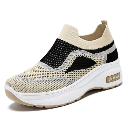 Women's fall collection: new chunky sole casual shoes - soft, comfortable, height-boosting, versatile flats with breathable flyknit upper