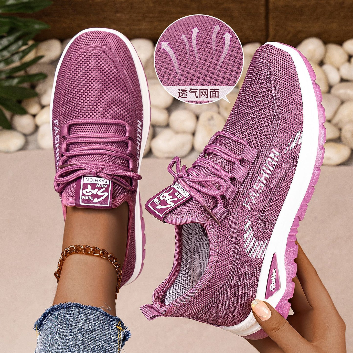 Women's spring collection: breathable athletic shoes - stylish, versatile flyknit sneakers with soft soles for all-day comfort. comfortable mesh upper