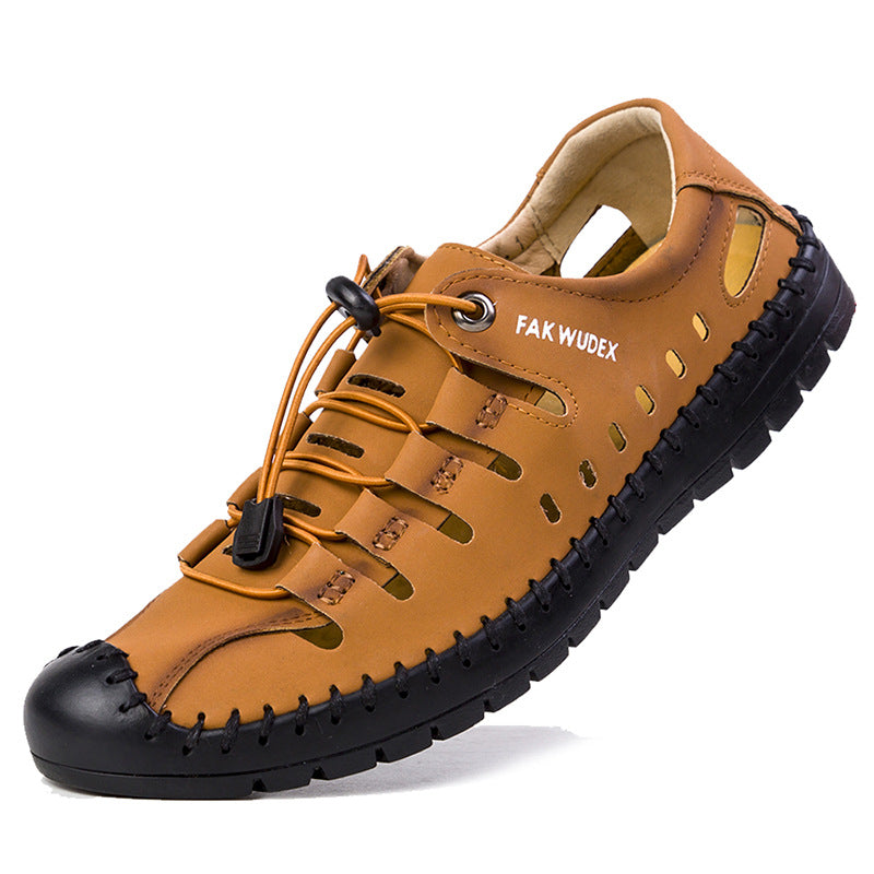 Men's summer closed-toe sandals, hollow-out clogs, leather-look shoes - 2024 new soft-soled casual men's shoes - wholesale