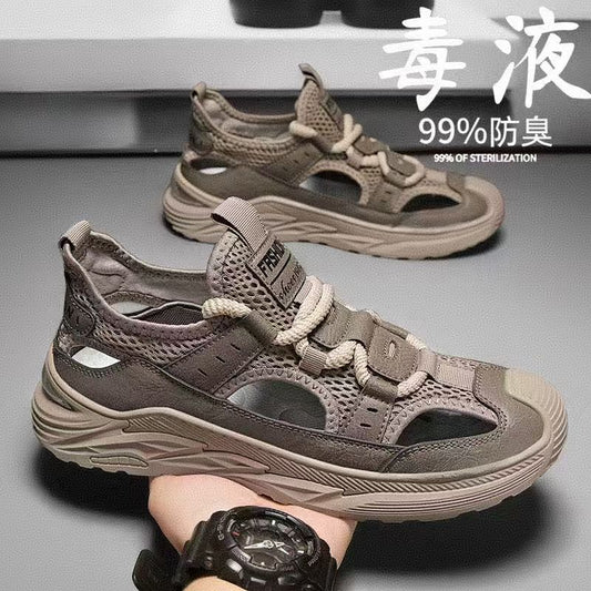 Outdoor sandals summermentrendycut out men's shoes breathable soft bottom toe casual shoes river tracing clogs cross-border