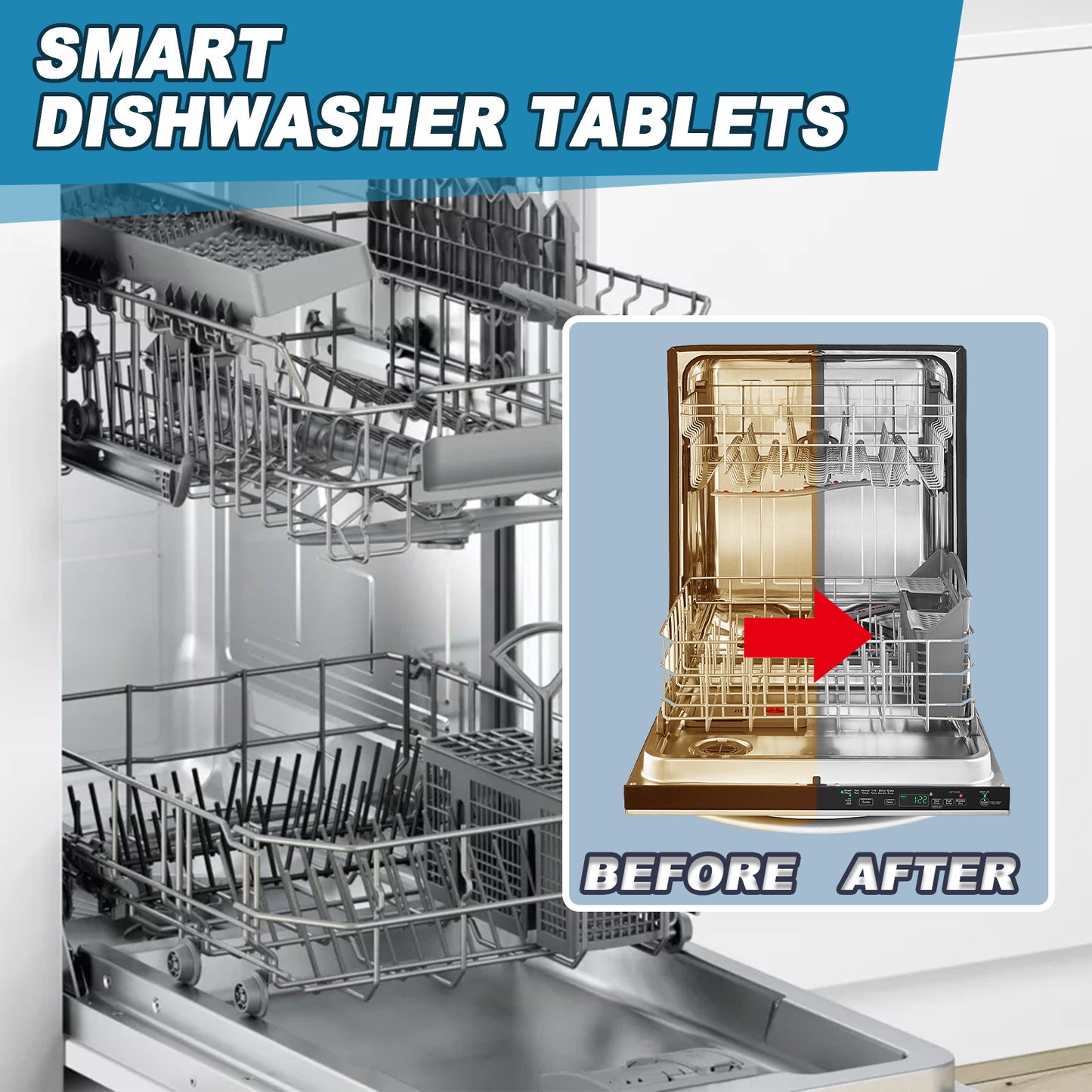 OUHOE dishwasher dirt removal tablets, cleaning heavy oil stains, water stains, odors, kitchen and bathroom home dishwasher cleaning tablets