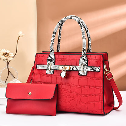 2026 new trendy fashion large capacity mother-daughter handbag set, snakeskin print color block shoulder bag, large capacity crossbody tote