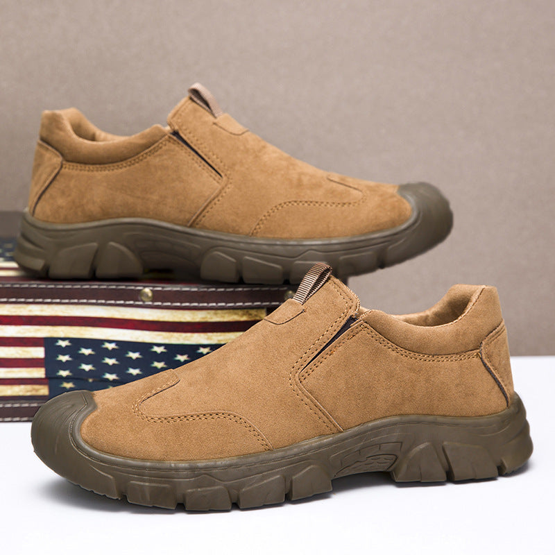 Men's spring and autumn slip-on work shoes, thick-soled, wear-resistant, walking shoes, low-top, non-slip outdoor work shoes, men's cross-border