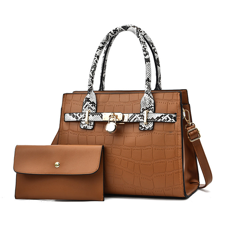 2026 new trendy fashion large capacity mother-daughter handbag set, snakeskin print color block shoulder bag, large capacity crossbody tote