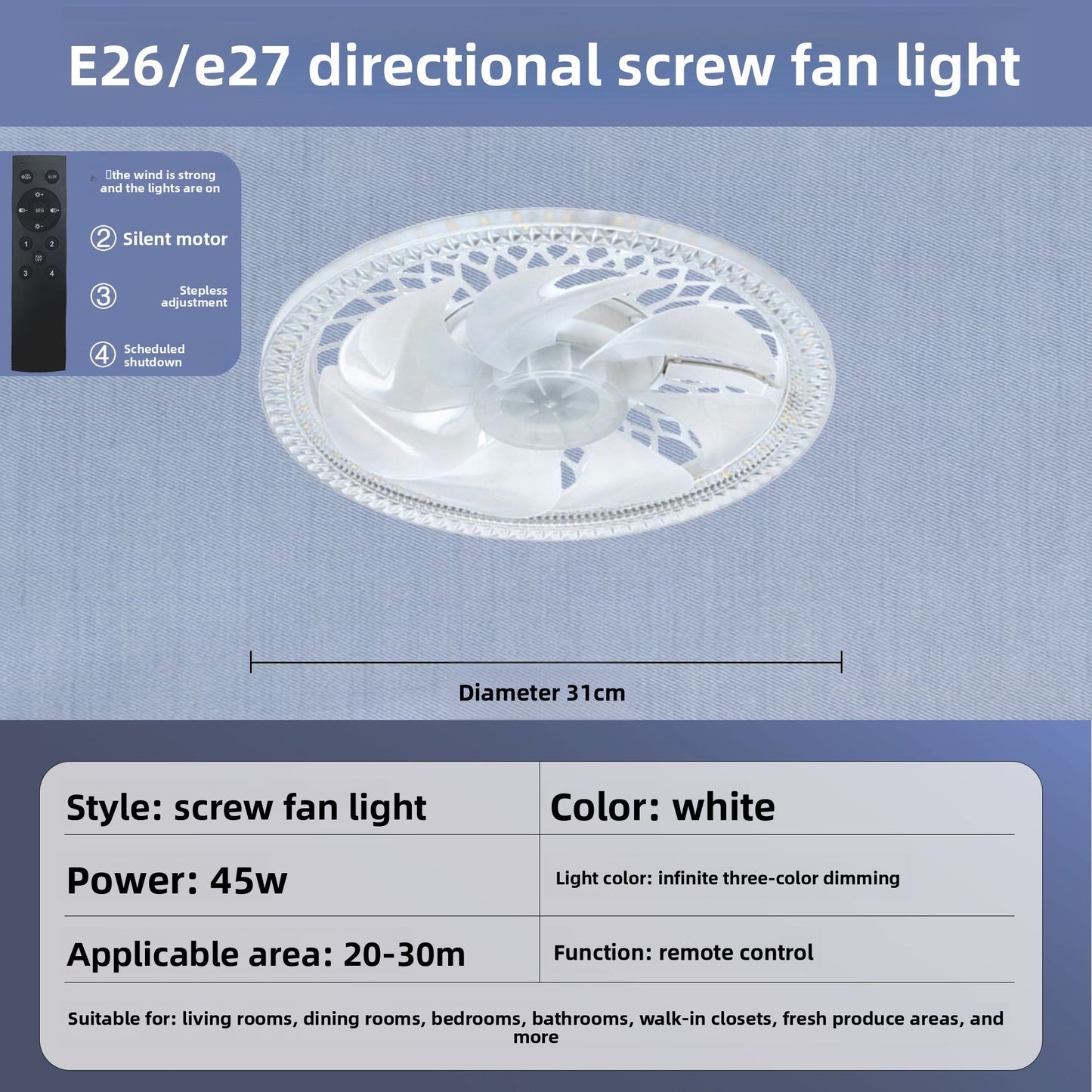 LED electric fan light e27 screw spiral ceiling fan light new remote control household integrated ceiling light with fan indoor