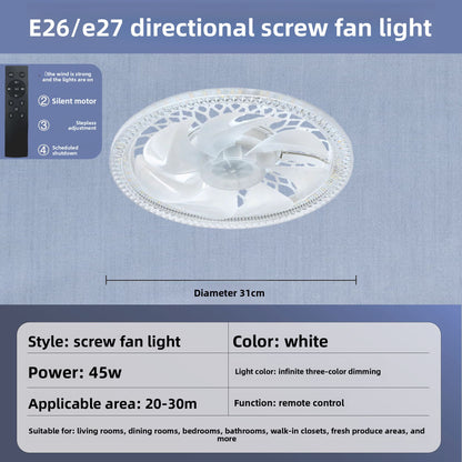 LED electric fan light e27 screw spiral ceiling fan light new remote control household integrated ceiling light with fan indoor