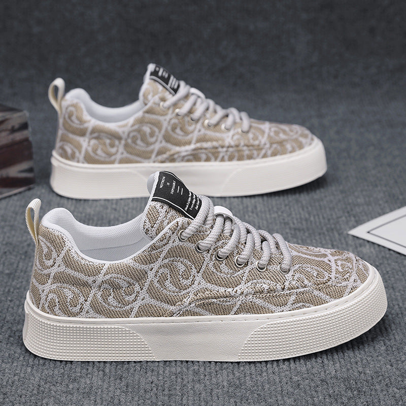 Canvas shoes men's new arrivalk-style breathable casual shoes low-top printingtrendy men's shoes soft bottom national trend sneakers men