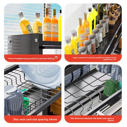 Kitchen sink with cover rack dustproof with cabinet door bowl plate seasoning storage rack pool water control increased drain rack