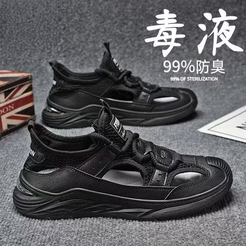 Outdoor sandals summermentrendycut out men's shoes breathable soft bottom toe casual shoes river tracing clogs cross-border