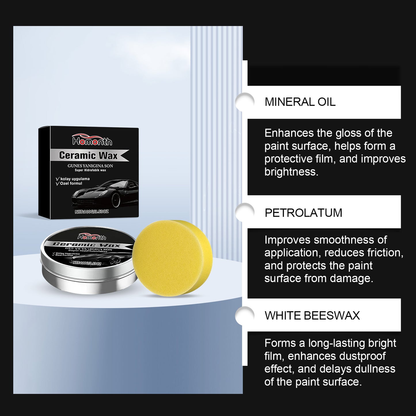 Car care wax, paint surface brightening, anti-fouling and anti-oxidation, convenient wiping, polishing, maintenance and paint marks