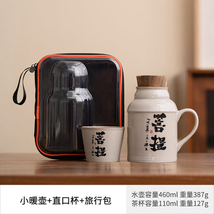 Ru kiln small thermos mug with lid ceramic stewing tea cup chinoiserie large capacity thermos office cup with handle