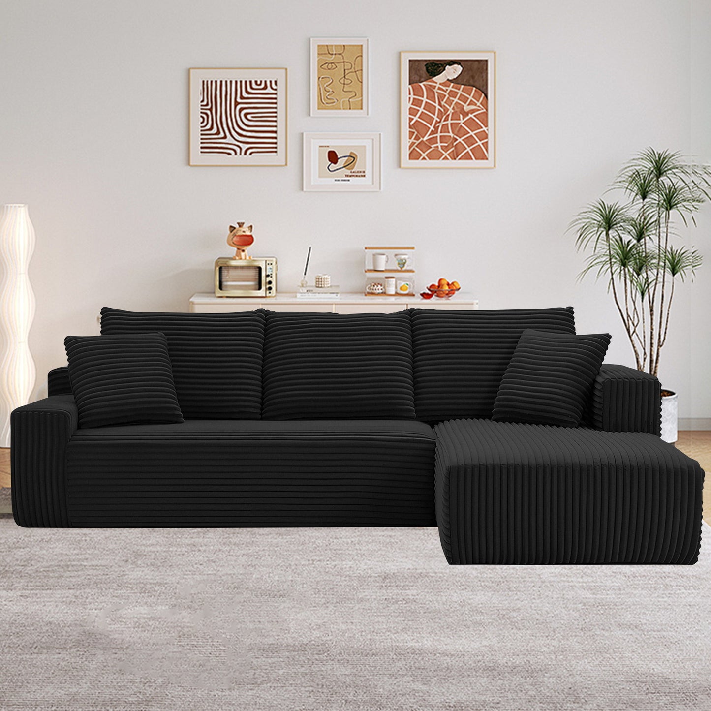 [cross-border] l-shaped compression sofa high rebound installation-free living room bedroom multi-functional modular sofa corduroy