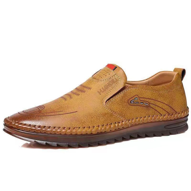 Men's leather shoes 2025 new fashion textured stitching loafers non-slip business soft sole driving shoes wholesale