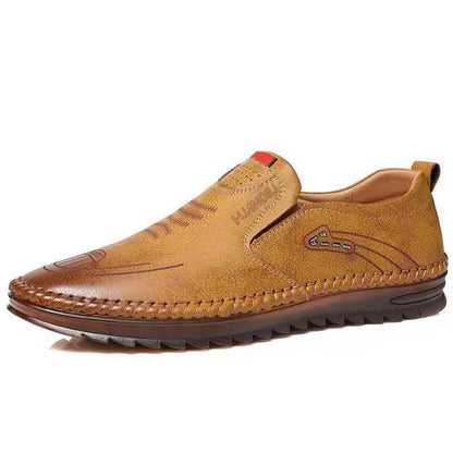 Men's leather shoes 2025 new fashion textured stitching loafers non-slip business soft sole driving shoes wholesale