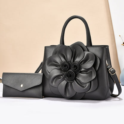 2026 spring solid color new college style women's bag pu leather flower handbag shoulder bag cute bag - dropshipping available