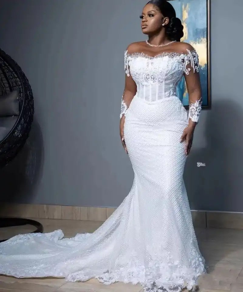 Mermaid wedding dress 2026 new arrivalelegant white waist one shoulder tail african bridal wedding dress outing welcome dress