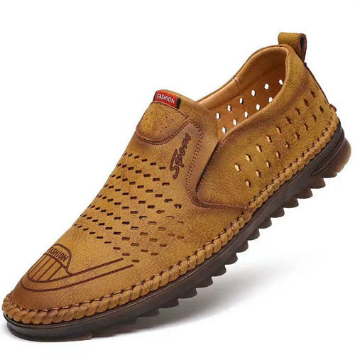 Men's leather shoes 2025 new fashion textured stitching loafers non-slip business soft sole driving shoes wholesale