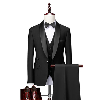 Suit Men's Suit Three-piece Set Green Fruit Collar Groom's Wedding Suit Men's Slim Burgundy Best Man's Wedding Dress