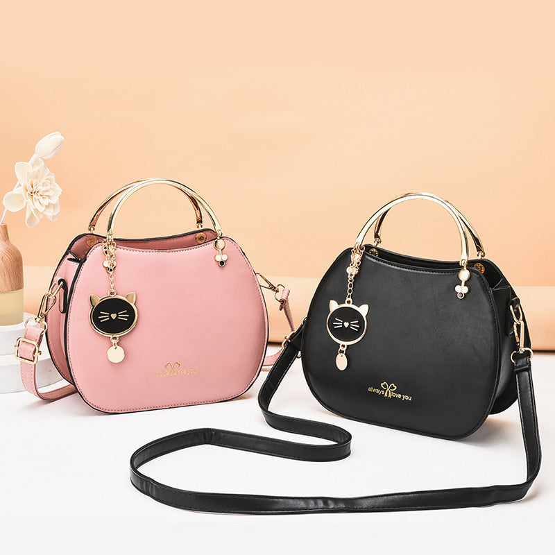 Korean style fashionable girly shell bag chic cat crossbody bag women's shoulder bag solid color small bag handbag