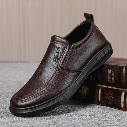 New men's leather shoes - black business casual slip-on loafers, soft sole, non-slip, driving shoes for middle-aged and elderly men