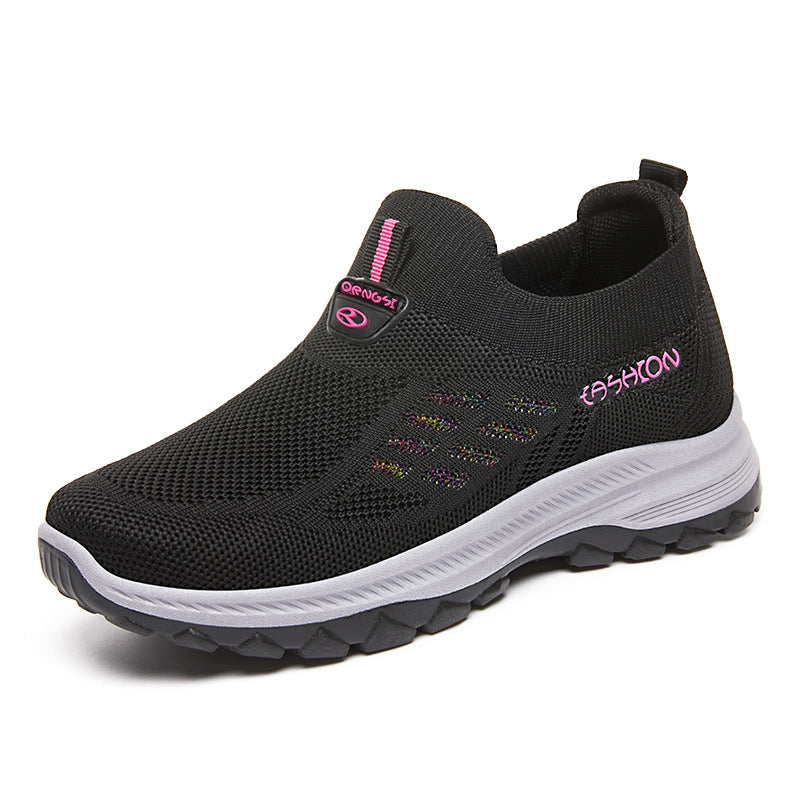 Women's spring casual shoes, flyknit slip-ons, lightweight mesh shoes, breathable ladies' flats, women's low-cut shoes
