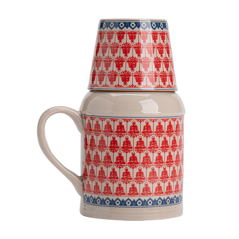 Ru kiln small thermos mug with lid ceramic stewing tea cup chinoiserie large capacity thermos office cup with handle
