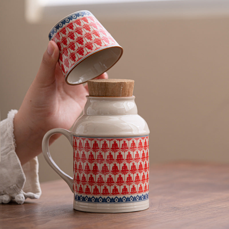 Ru kiln small thermos mug with lid ceramic stewing tea cup chinoiserie large capacity thermos office cup with handle
