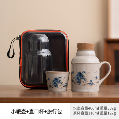 Ru kiln small thermos mug with lid ceramic stewing tea cup chinoiserie large capacity thermos office cup with handle