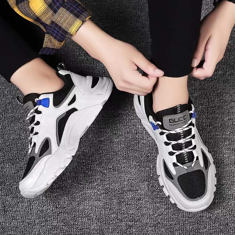 Low-top sneakers for men, new for fall/winter 2025. student-style chunky sneakers, breathable fly-knit design, trendy korean style running shoes - wholesale