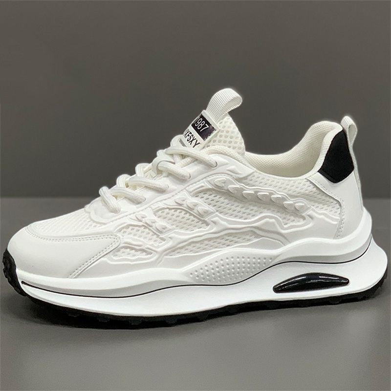 Men's breathable mesh shoes, summer hollow-out running shoes, comfortable soft sole student trendy shoes, lightweight mesh white sneakers
