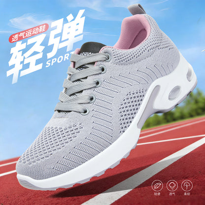Women's shoes dropshipping: spring collection - plus size athletic sneakers, flyknit breathable mesh, thick sole, shock-absorbing air cushion shoes