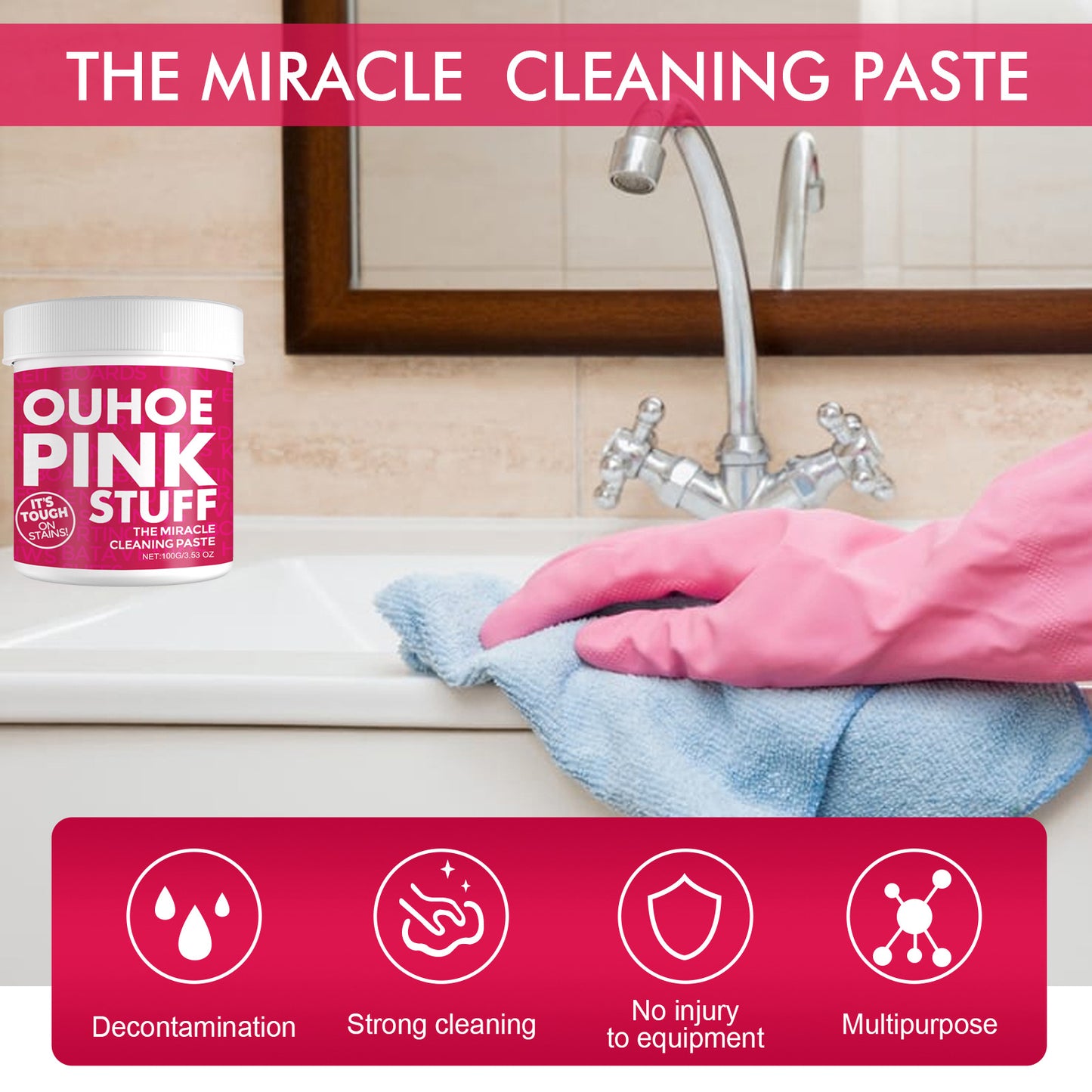 OUHOE Home Gentle Multifunctional Cleaning Cream Remove Heavy Oil Stains in the Kitchen Universal Pink Barrel Cleaning Powder