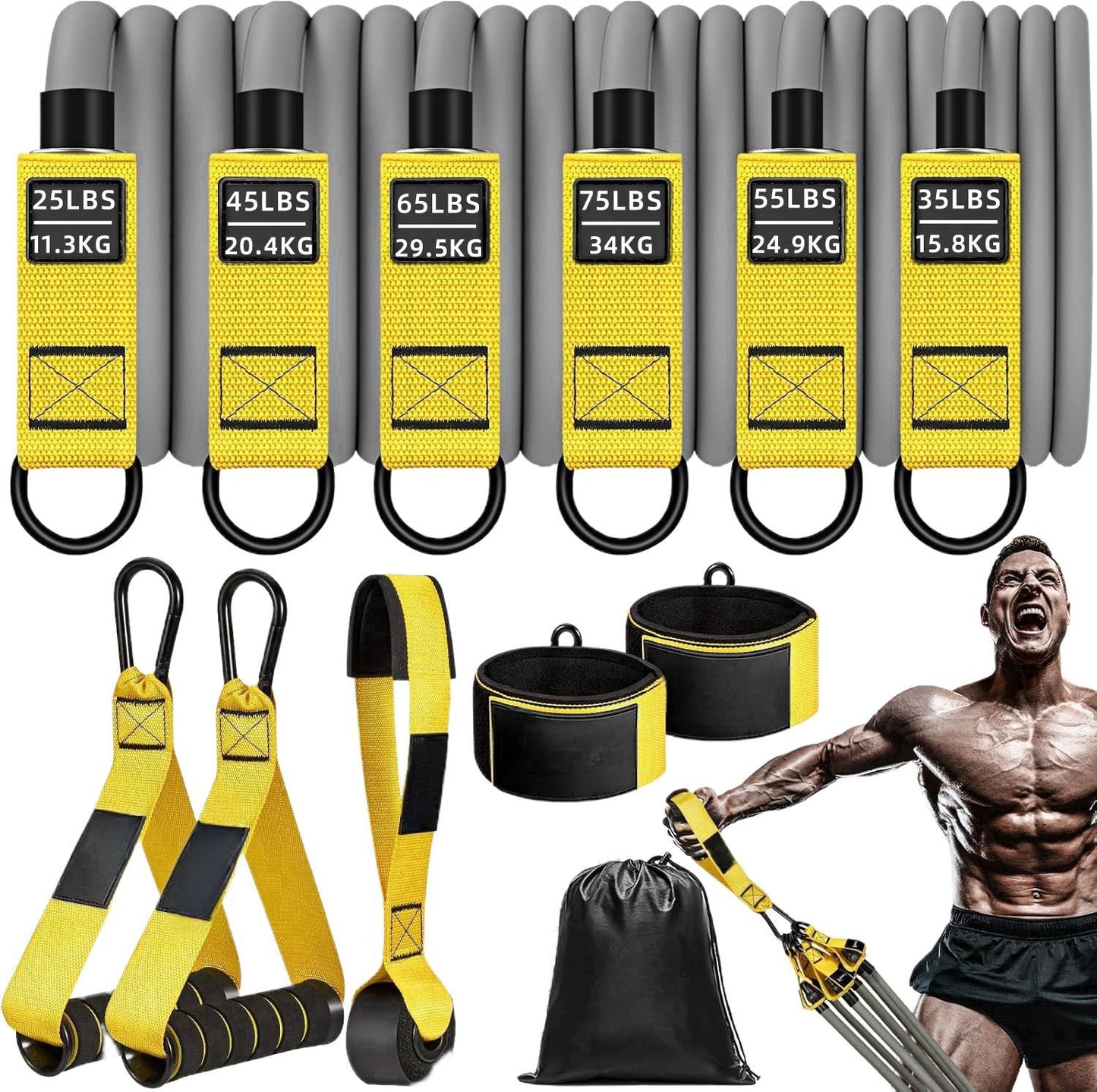 Cross-border best-selling 12-piece set of tension rope fitness equipment tensioner suittpe latex elastic rope elastic band