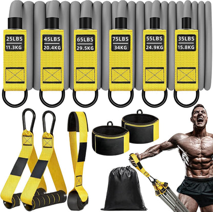 Cross-border best-selling 12-piece set of tension rope fitness equipment tensioner suittpe latex elastic rope elastic band