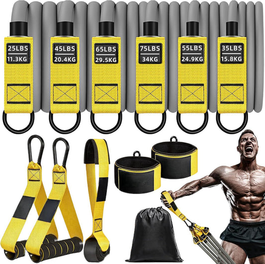 Cross-border best-selling 12-piece set of tension rope fitness equipment tensioner suittpe latex elastic rope elastic band