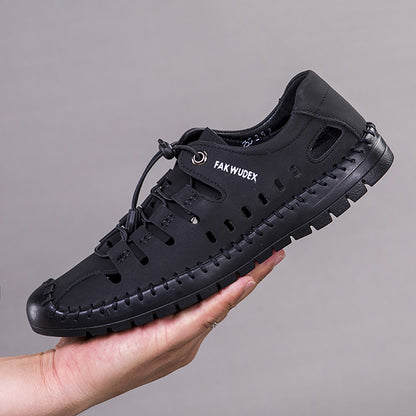 Men's summer closed-toe sandals, hollow-out clogs, leather-look shoes - 2024 new soft-soled casual men's shoes - wholesale