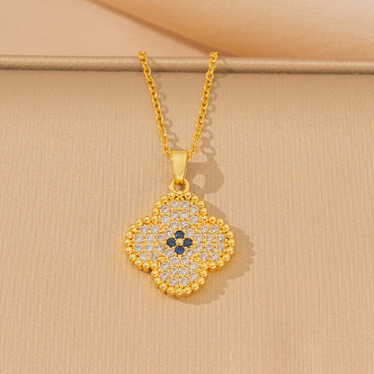 Copper inlaid with zirconium elegantbest selling flower four-leaf clover necklace women's insfashion electroplated accessible luxury earrings pendant jewelry