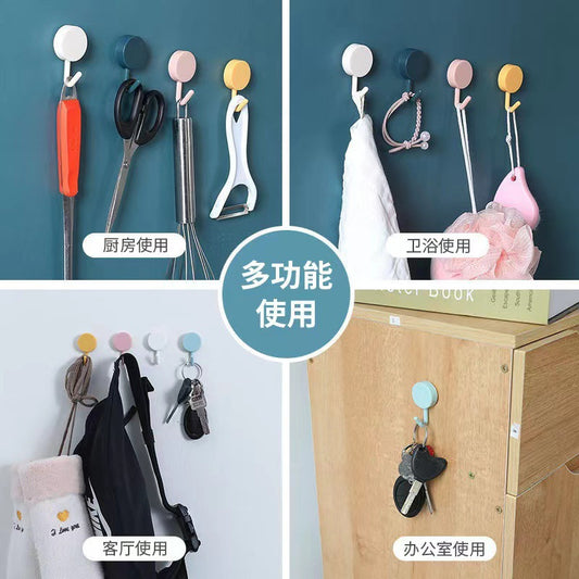 Macaron small hook non-punching round household kitchen wall door back key hook plastic strong adhesive hook