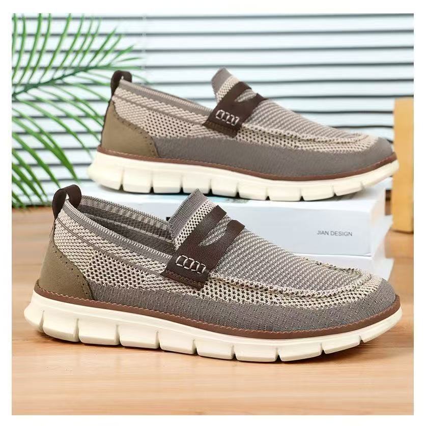 Men's flyknit mesh slip-on casual shoes - breathable, soft sole, lightweight loafers - plus size available - british style