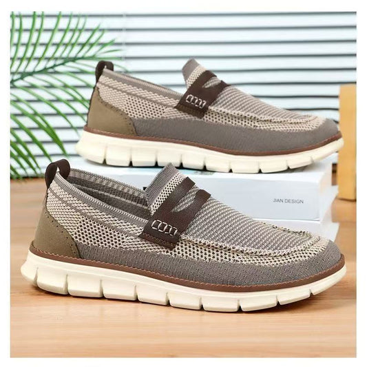 Men's flyknit mesh slip-on casual shoes - breathable, soft sole, lightweight loafers - plus size available - british style