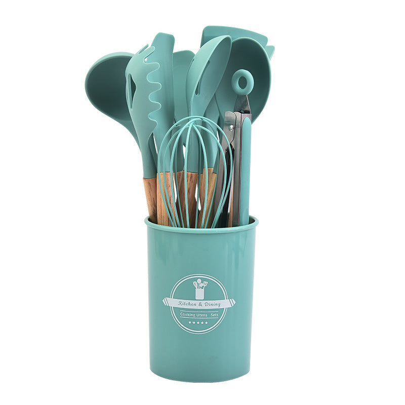 12-piece silicone cooking utensil set with wooden handles - non-stick pots, spatulas, spoons, and high-temperature resistant silicone kitchen tools
