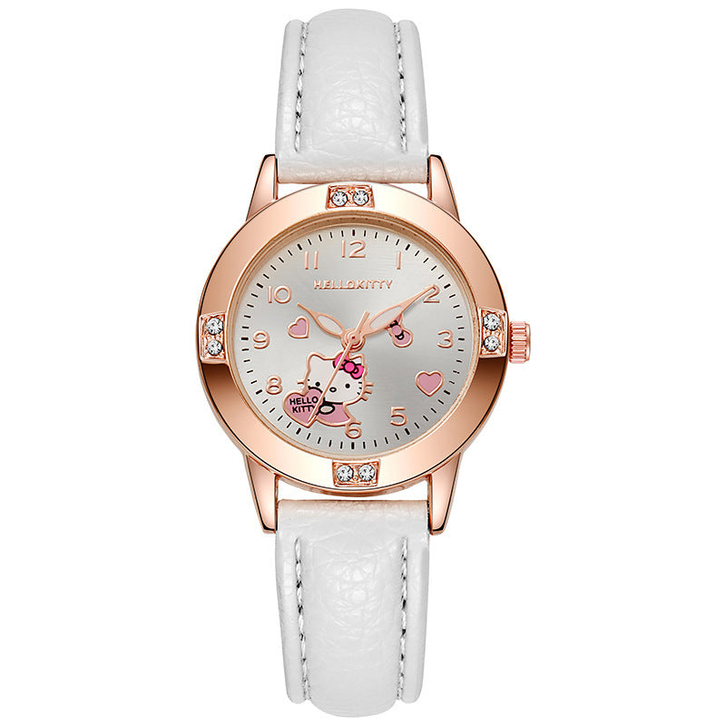 Rose gold diamond-studded leather strap watch - women's quartz watch for middle school students - cross-border wholesale watch supply