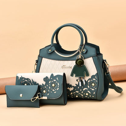 Hollow-out women's handbag 2026 new style ladies' three-piece set, foreign trade tote, shoulder bag, crossbody commuter bag - dropshipping available