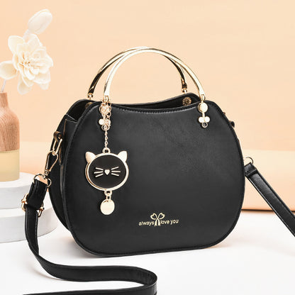 Korean style fashionable girly shell bag chic cat crossbody bag women's shoulder bag solid color small bag handbag