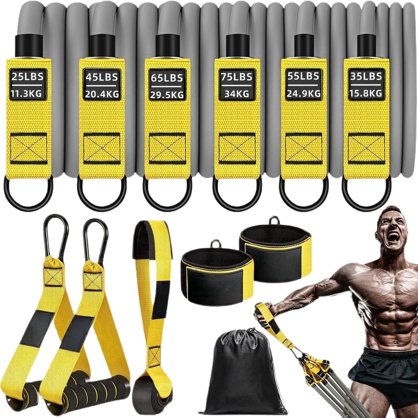 Cross-border best-selling 12-piece set of tension rope fitness equipment tensioner suittpe latex elastic rope elastic band
