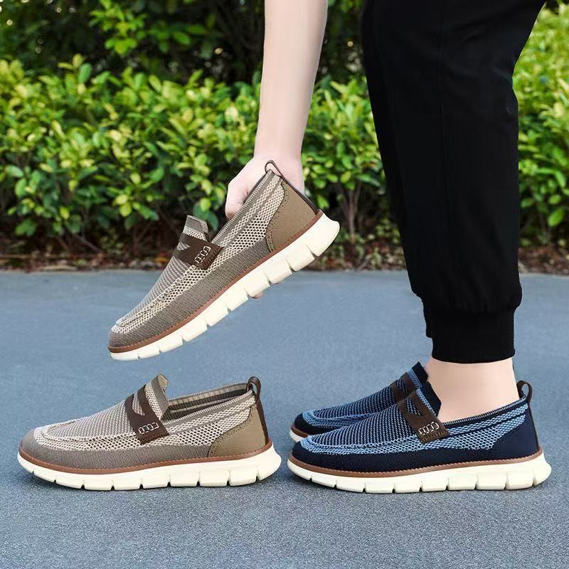 Men's flyknit mesh slip-on casual shoes - breathable, soft sole, lightweight loafers - plus size available - british style