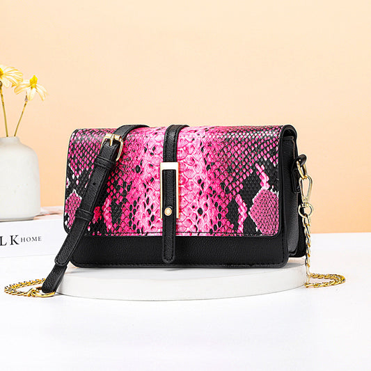 2024 fashion snake print women's bag casual color block small square bag shoulder crossbody trendy phone bag tassel mini bag