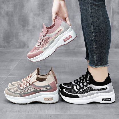 Women's chunky sole classic casual shoes platform sneakers comfortable breathable spring athletic shoes fashionable versatile sock shoes wholesale
