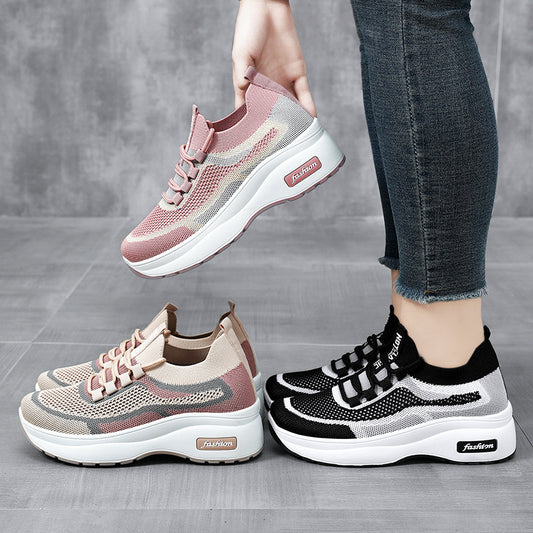 Women's chunky sole classic casual shoes platform sneakers comfortable breathable spring athletic shoes fashionable versatile sock shoes wholesale